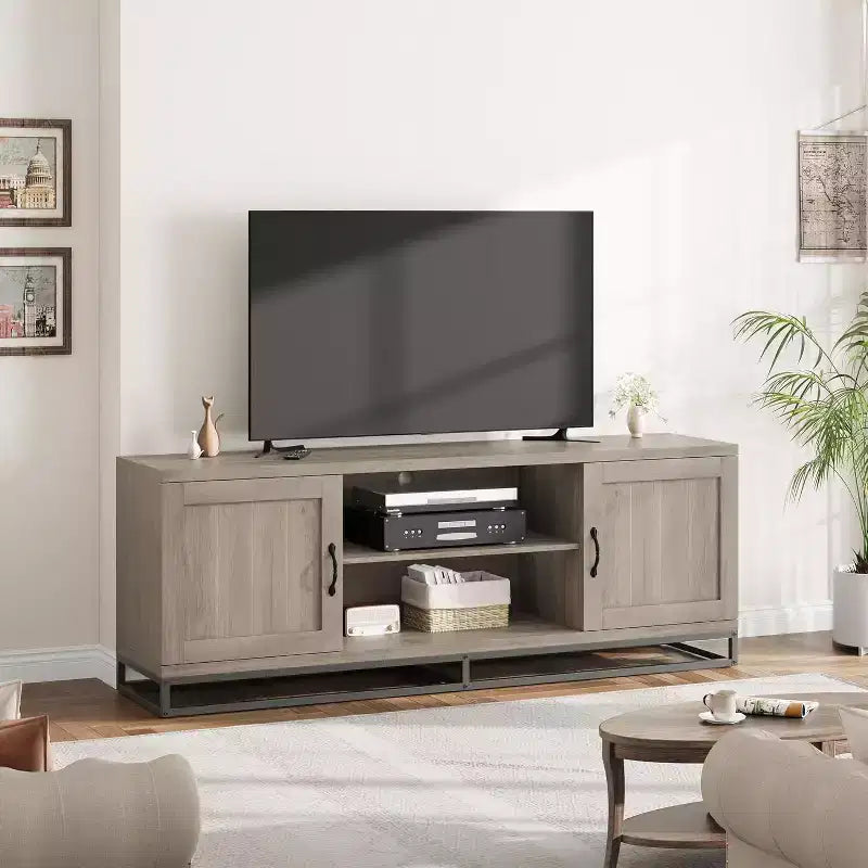 Mobile TV per soggiorno, ripiani regolabili a 2 livelli, base in metallo, console multimediale per TV da 75 pollici, grigio