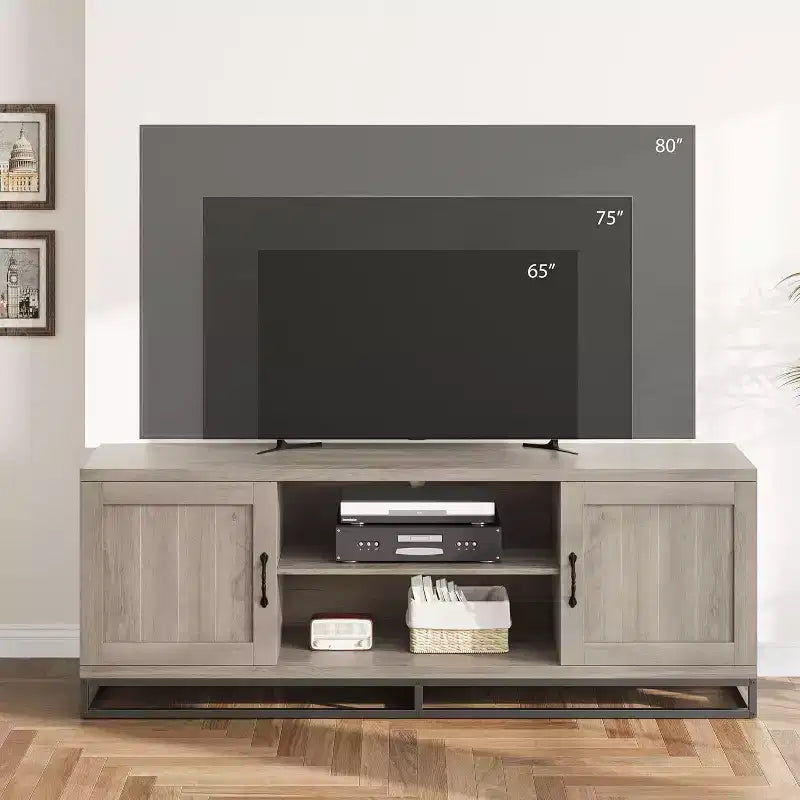 Mobile TV per soggiorno, ripiani regolabili a 2 livelli, base in metallo, console multimediale per TV da 75 pollici, grigio