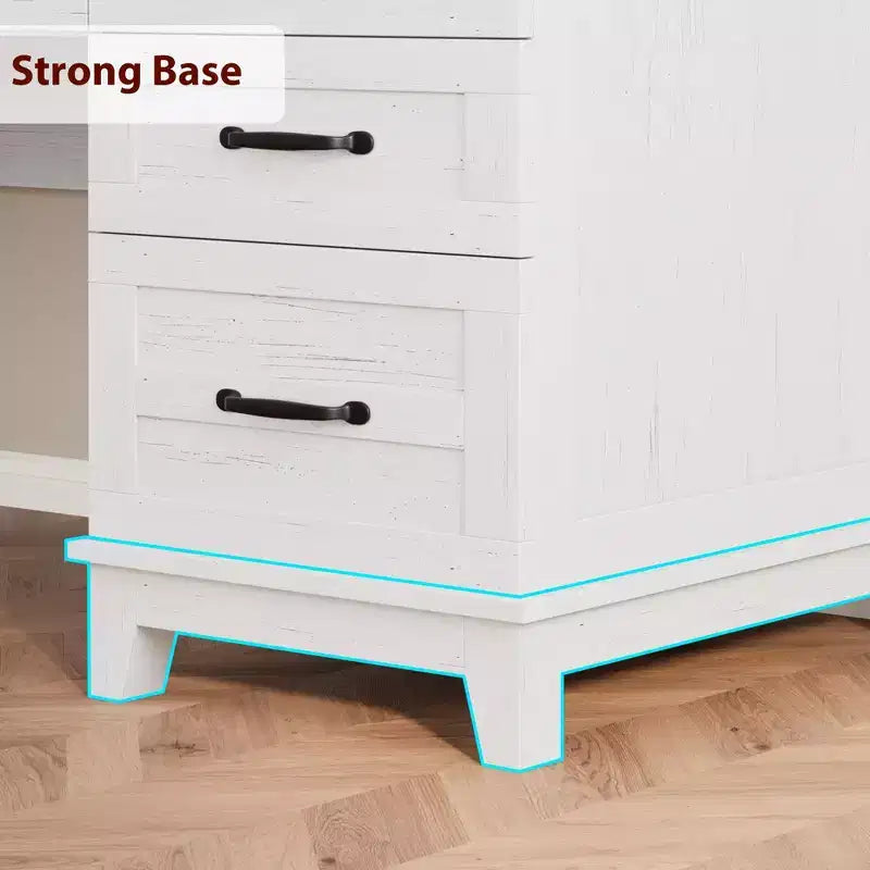 Scrivania direzionale con cassetti, Scrivania per ufficio a casa con stazione di ricarica, Scrivania per computer in legno da 136 cm con schedario