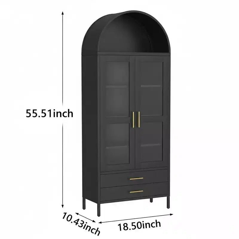 Pensile ad arco per dispensa da 55" con ante in vetro - 2 cassetti e ripiani regolabili per cucina o soggiorno