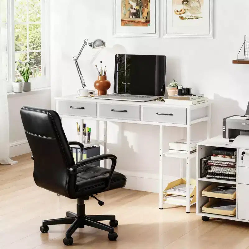  47.2 Computer Desk,Office Desk with 3 Fabric Drawers,2 Adjustable Shelves,Steel Frame,Writing Desk for Home Office,Study,Bedroom