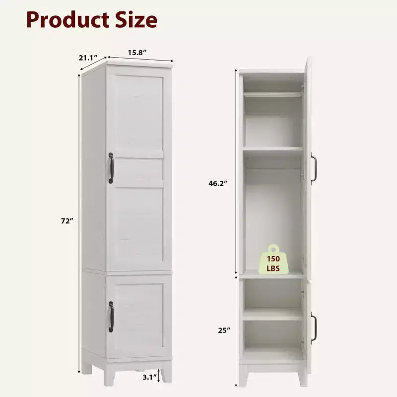 Armadio Guardaroba con 2 Ante, Armadio in Legno da 183 cm con Asta Appendiabiti, Armadio Stretto Alto per la Camera da Letto