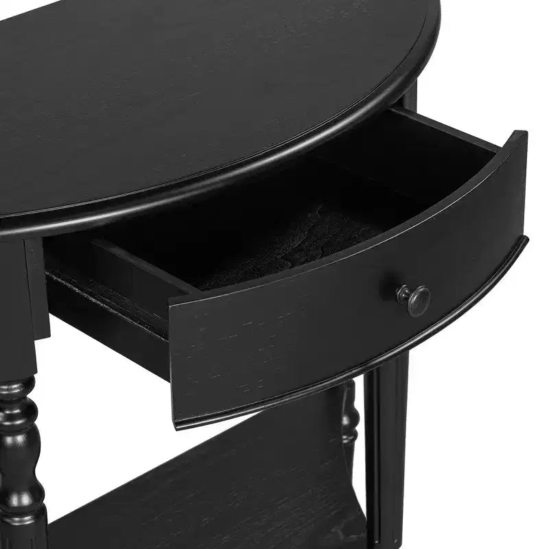 Tavolino a consolle a mezza luna, tavolino rustico, tavolino da divano per ingresso con cassetto e ripiano