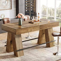  63-Inch Bar Height Pub Table with Metal Footrest, High Top Dining Counter Table for Home Bar, Kitchen, Rustic Brown