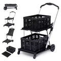  2 Layer Folding Shopping Cart with 360 Swivel Wheels and Storage Crate, Black