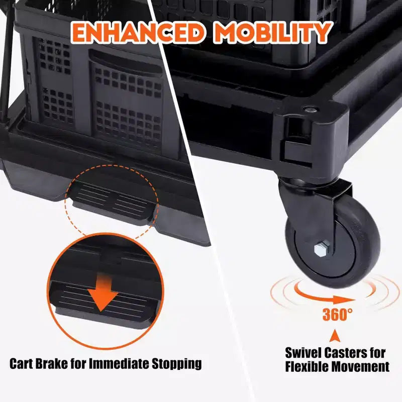 Carrello della spesa pieghevole a 2 strati con ruote girevoli a 360° e cassa portaoggetti, nero