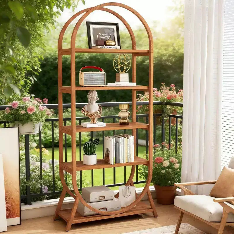 5-Tier Bookshelf, 70.8 Open Bookcase Arched Display Rack