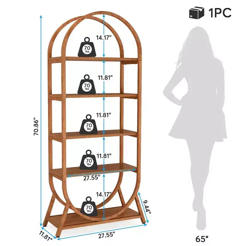 Libreria a 5 Ripiani, Scaffale Aperto ad Arco da 180 cm