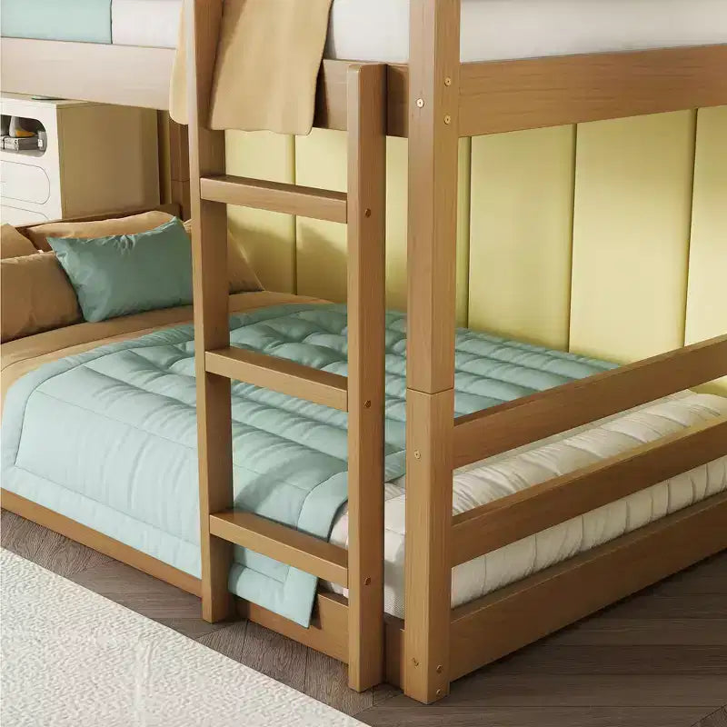 Letto a castello triplo con scala a pioli e ringhiere di protezione, letto a castello triplo divisibile in legno di gomma