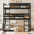  Twin over Twin over Twin Bunk Bed with Two Built-in Ladders and Guardrails,Detachable Triple Twin Rubber Wood Bunk Bed