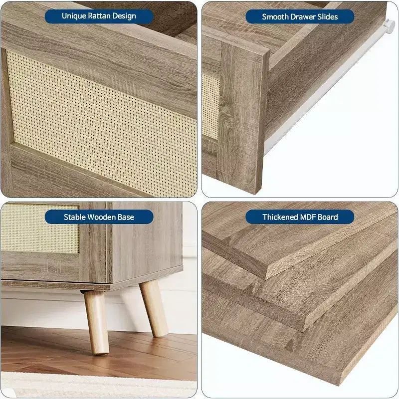 Cassettiere in Legno per Camera da Letto con 7 Cassetti, Ampia Cassettiera Moderna per Soggiorno, Corridoio, Cassettiere Armadio in Legno con Cassetti in Rattan