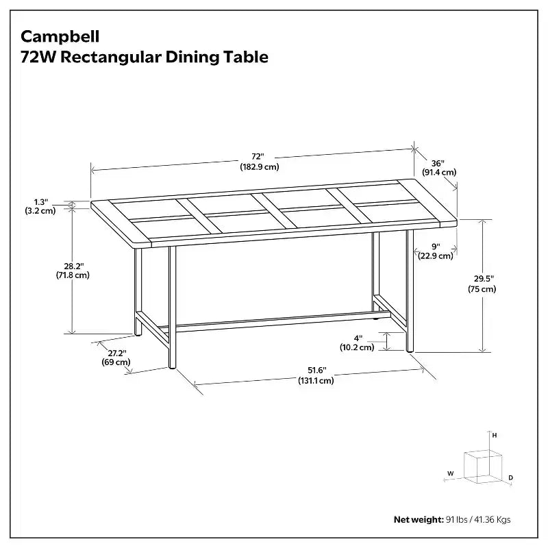 Tavolo da Pranzo Rettangolare Industriale Moderno in Legno e Metallo, Largo 183 cm