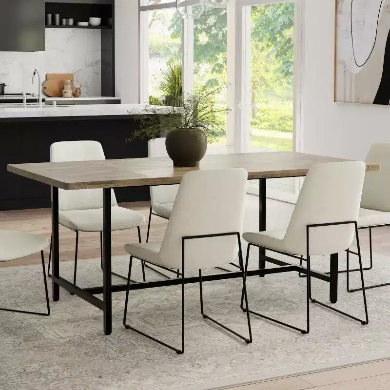 Tavolo da Pranzo Rettangolare Industriale Moderno in Legno e Metallo, Largo 183 cm
