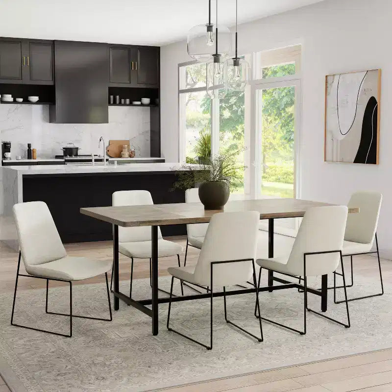 Tavolo da Pranzo Rettangolare Industriale Moderno in Legno e Metallo, Largo 183 cm