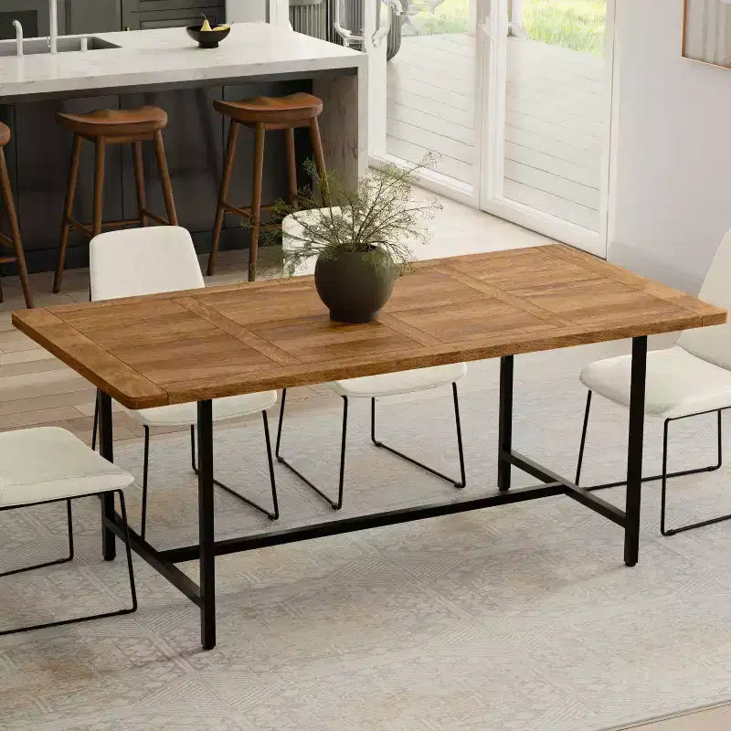 Tavolo da Pranzo Rettangolare Industriale Moderno in Legno e Metallo, Largo 183 cm