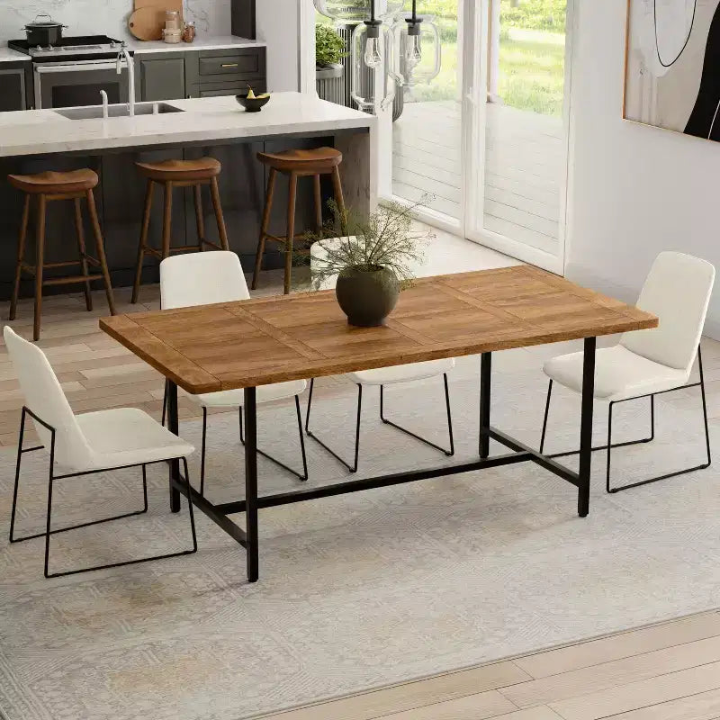 Tavolo da Pranzo Rettangolare Industriale Moderno in Legno e Metallo, Largo 183 cm