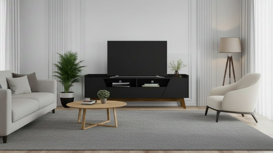 Mobile TV Mid-Century Modern a 4 ripiani per TV fino a 70", gestione cavi