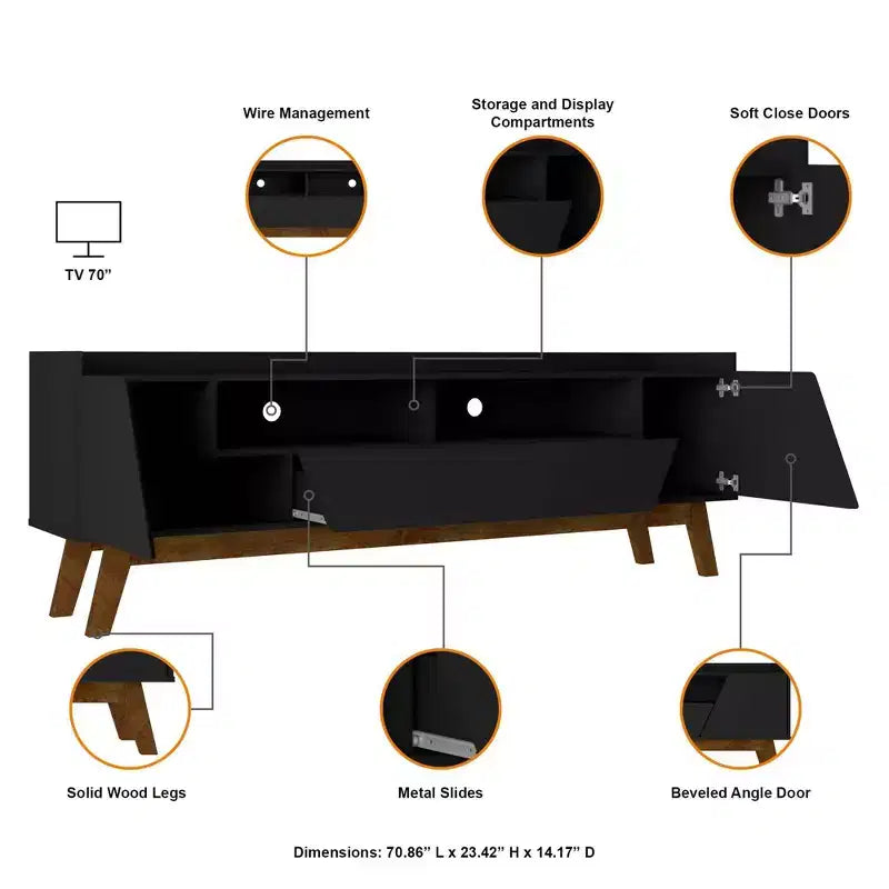 Mobile TV Mid-Century Modern a 4 ripiani per TV fino a 70", gestione cavi