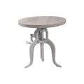   Adjustable Crank Accent Table Whitewash: Cast Iron Base, Mango Wood, 19"-28" H