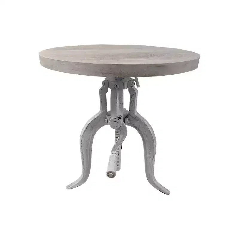 Tavolino accentato con manovella regolabile sbiancato: base in ghisa, legno di mango, H 48-71 cm