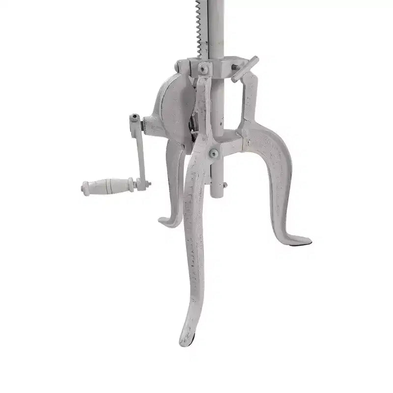 Tavolino accentato con manovella regolabile sbiancato: base in ghisa, legno di mango, H 48-71 cm