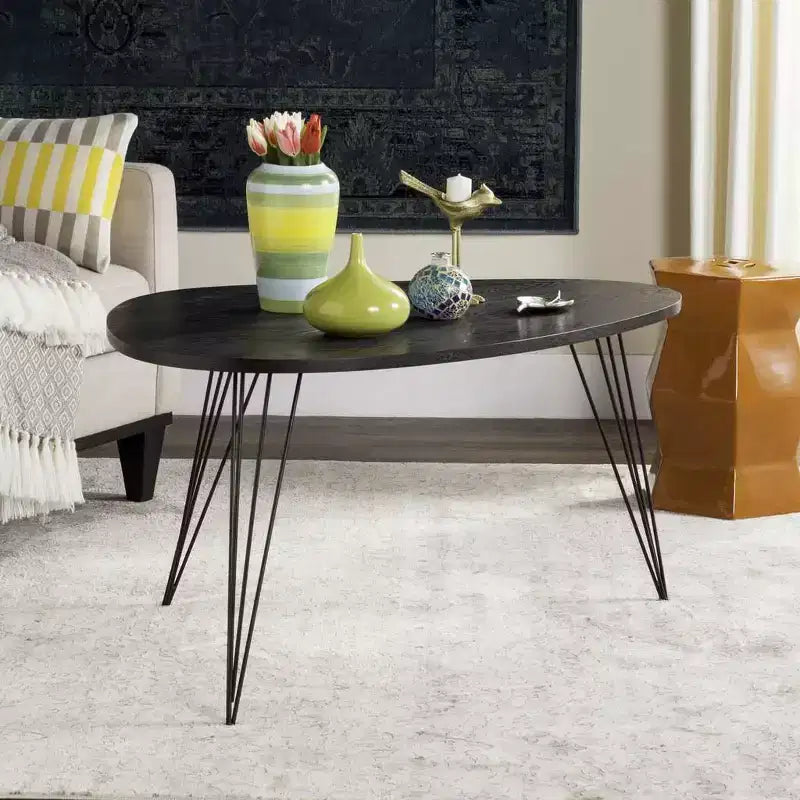 Tavolino moderno in MDF con base a 3 gambe in metallo