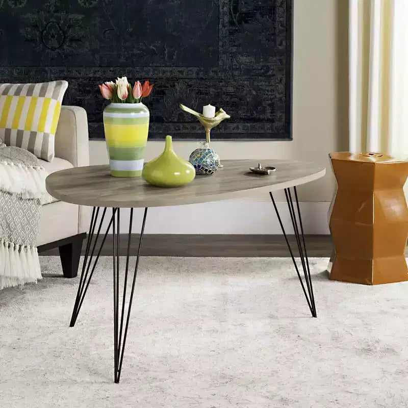 Tavolino moderno in MDF con base a 3 gambe in metallo