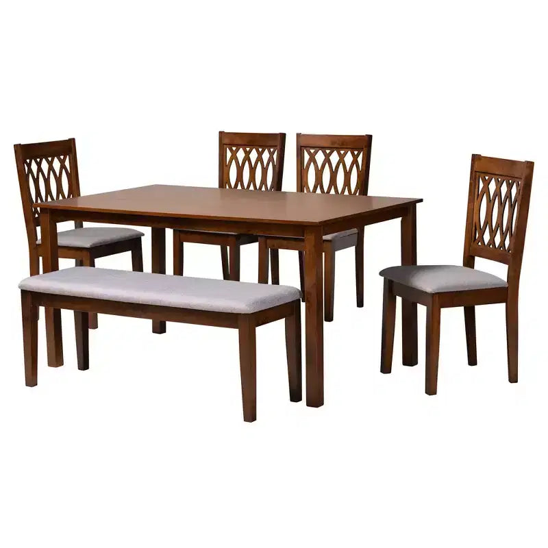 Tavolo da pranzo moderno in tessuto e legno con sedie