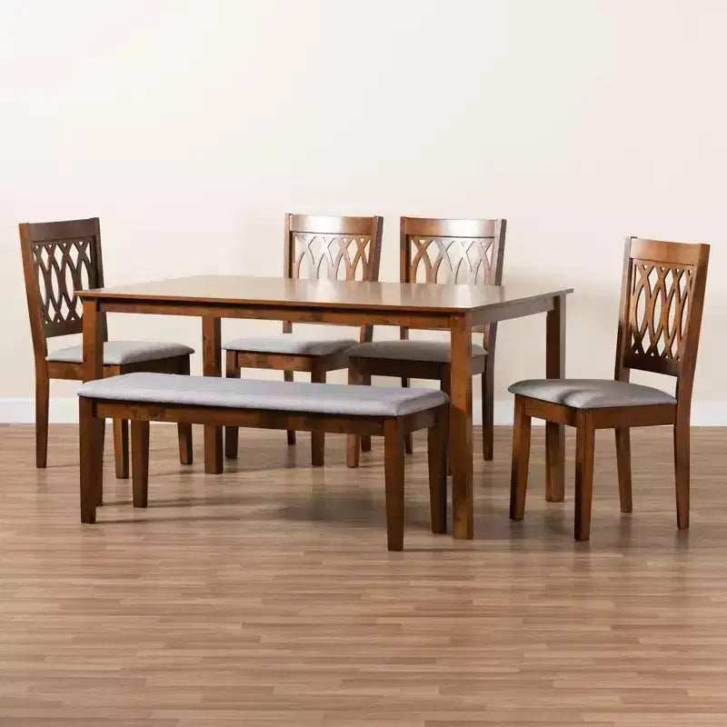 Tavolo da pranzo moderno in tessuto e legno con sedie