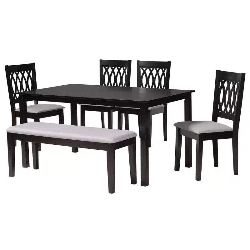 Tavolo da pranzo moderno in tessuto e legno con sedie