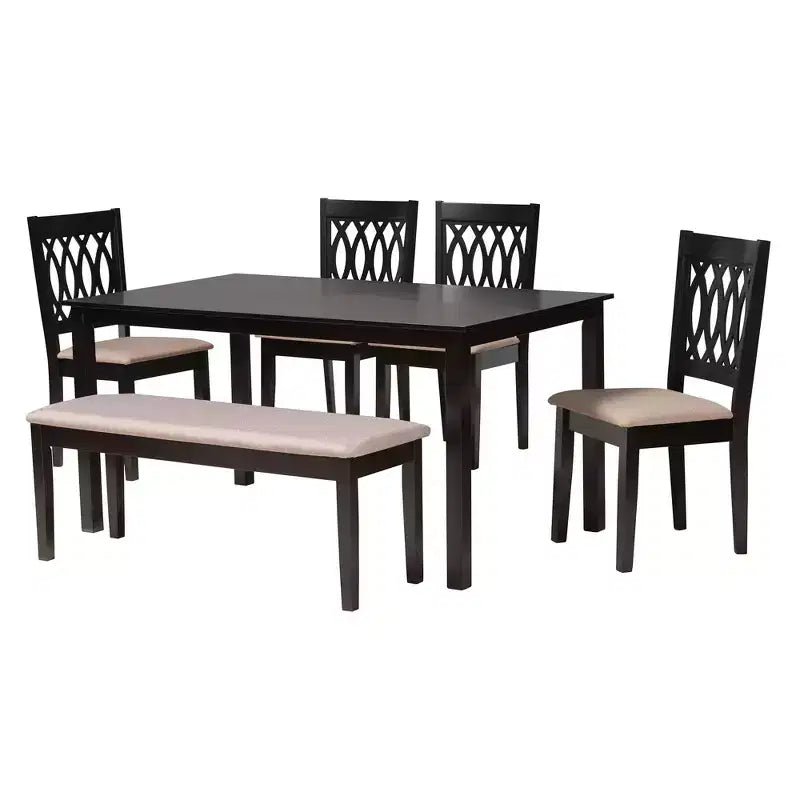 Tavolo da pranzo moderno in tessuto e legno con sedie