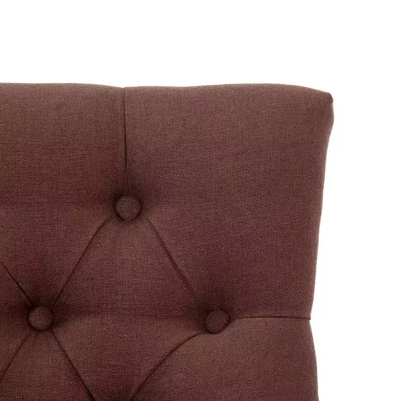 Sgabello da bancone con schienale a orecchioni rivestito in lino, con bottoni trapuntati, marrone, 24 pollici