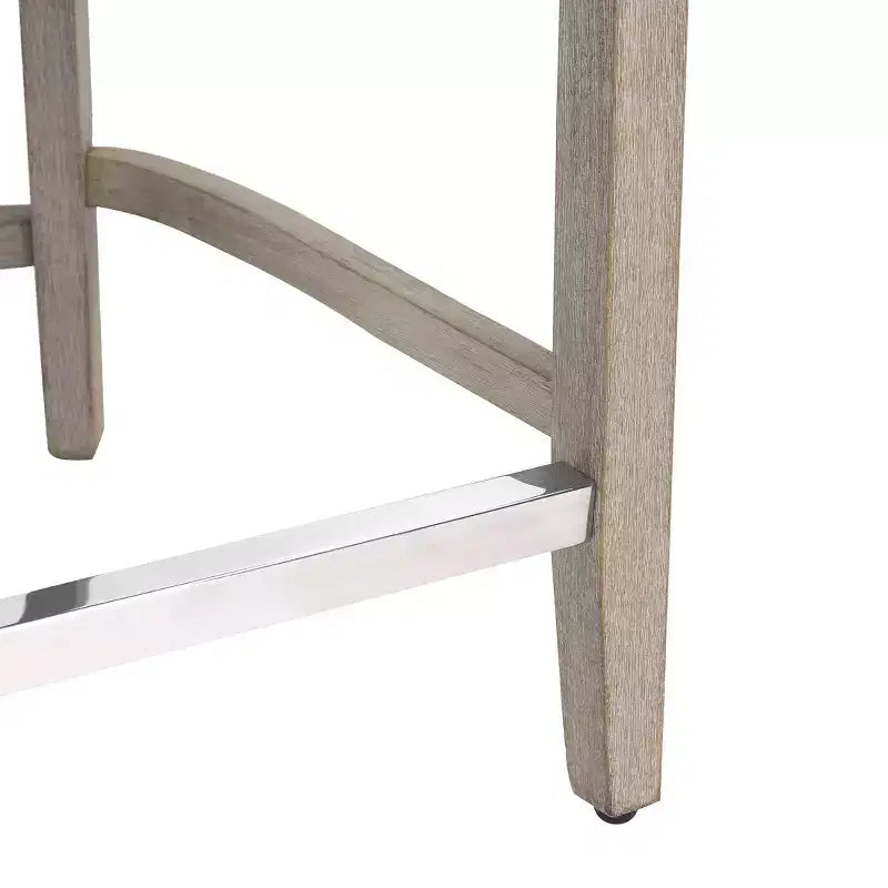 Sgabello da bancone con schienale a orecchioni rivestito in lino, con bottoni trapuntati, marrone, 24 pollici